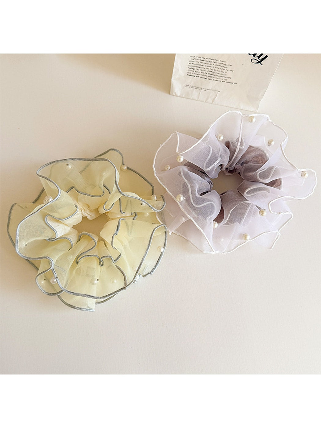 Gifty - Layered Organza Look Bead Detail Scrunchie