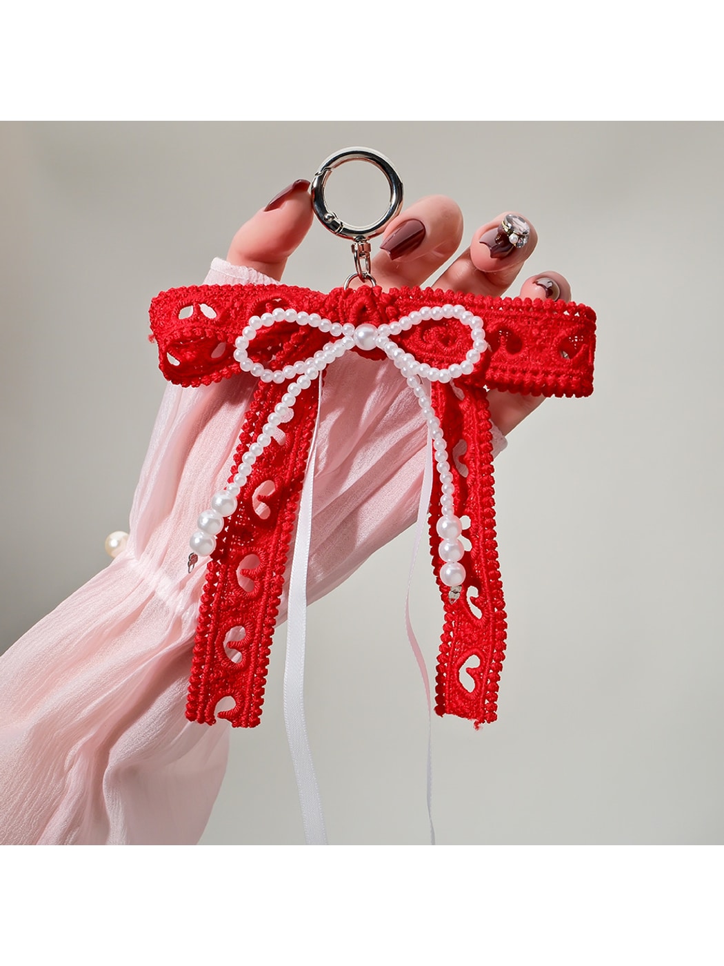 Keypus - Hollow Heart Fabric Bow Bag Charm Keychain