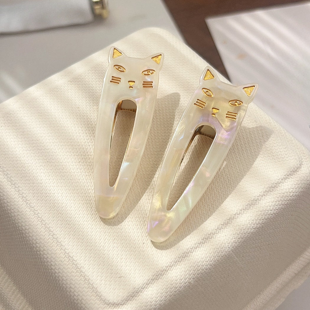 Beau - Glossy Printed Cat Detail Hair Clip Set
