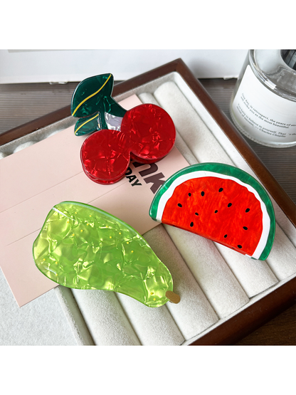 Beau - Geometric Fruit Ring Design PVC Hair Claw Clip