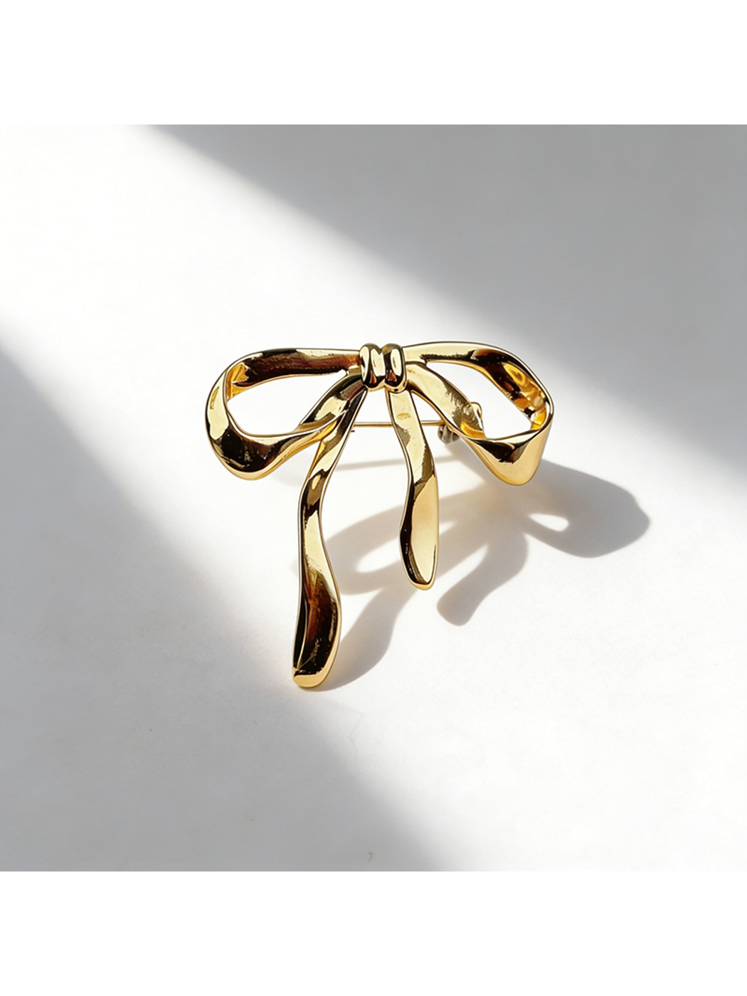 Brovia - Gold Tone Bow Accent Alloy Brooch Pin