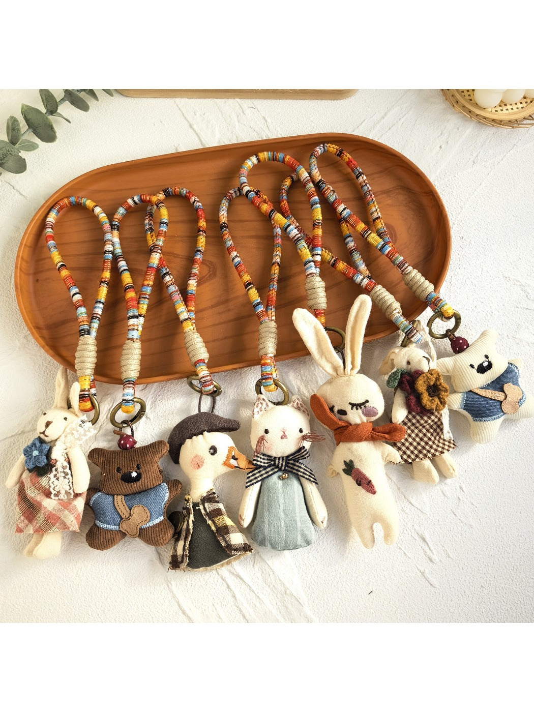 Keypus fabric cartoon doll bag charm keychain with smiling face and colorful outfit