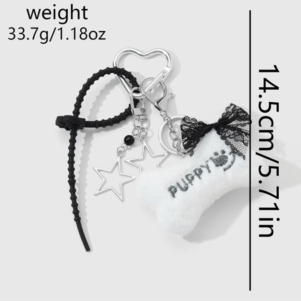 Keypus - Lace Bow Plush Bone Shape Keychain