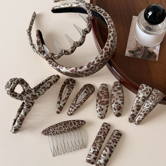 Beau - Leopard Print Patterned Fabric Claw Clip