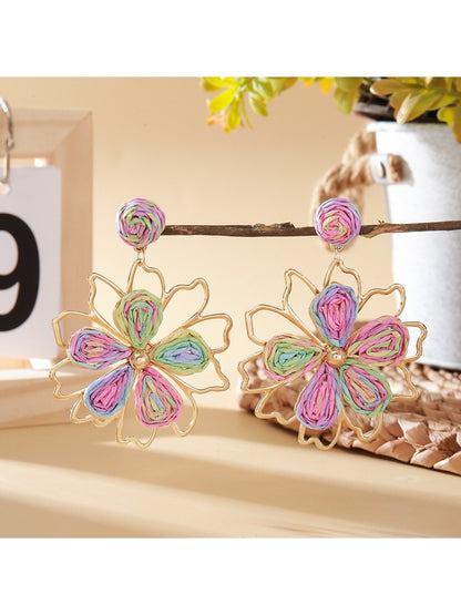 Pair of Earedge flower shaped drop earrings with detailed floral pattern