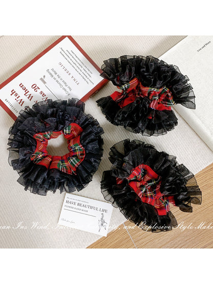 Gifty - Double Layer Plaid Ruffled Hair Ties
