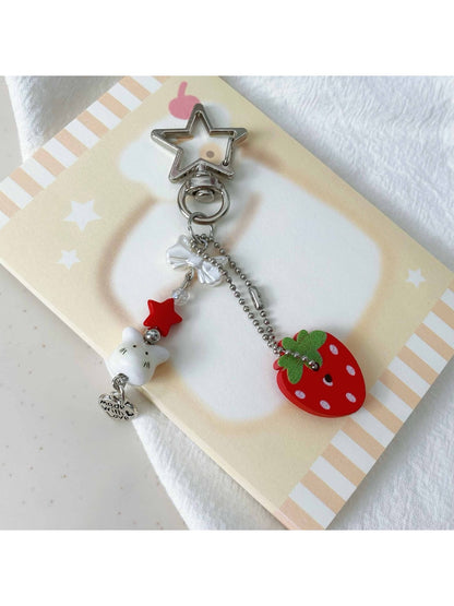 Keypus - Strawberry Beaded Button Style Bag Charm Keychain