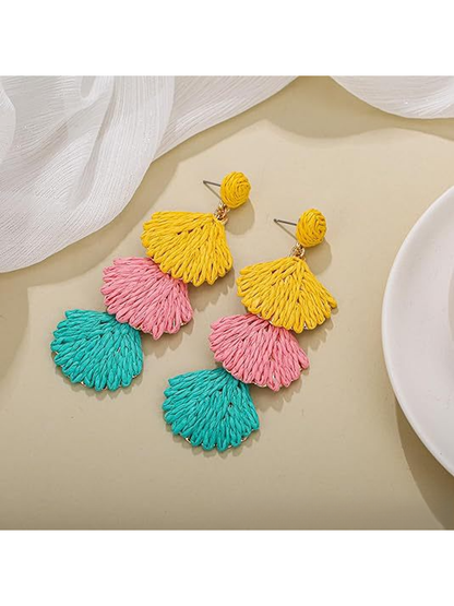 Earedge - Bohemian Shell Raffia Woven Drop Earrings