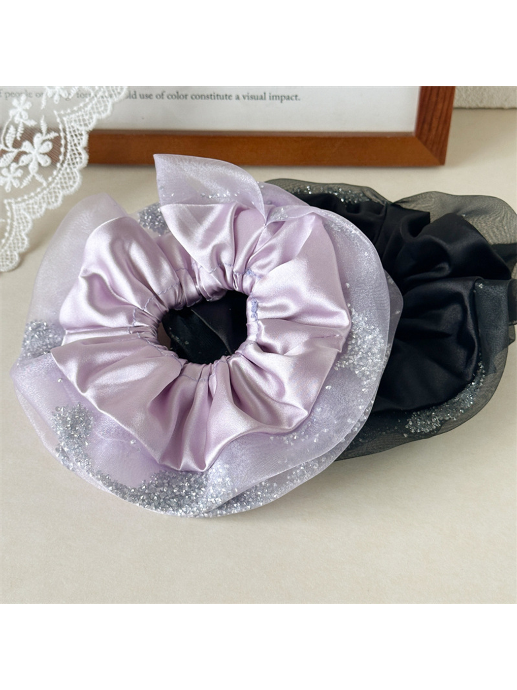 Gifty - Sheer Mesh Edge Rhinestone Hair Tie