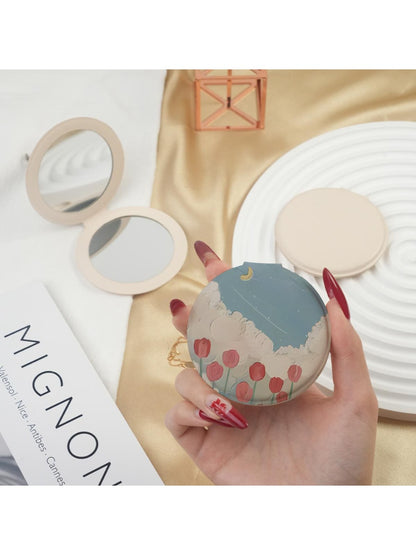 Mirroray - Delicate Rose Patterned Round Compact Mirror