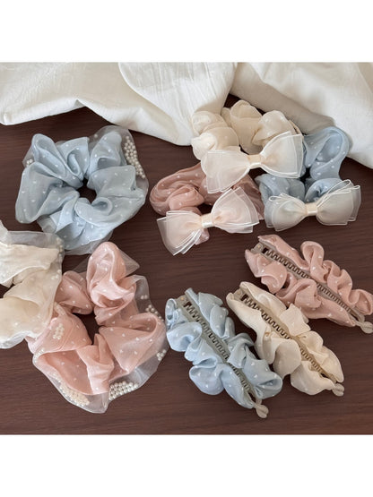 Gifty - Heart Polka Dot Sheer Textured Fabric Scrunchie