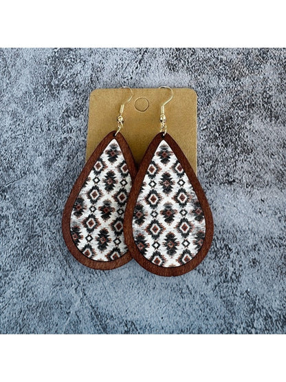 Earedge - Wooden Teardrop Vintage Earrings