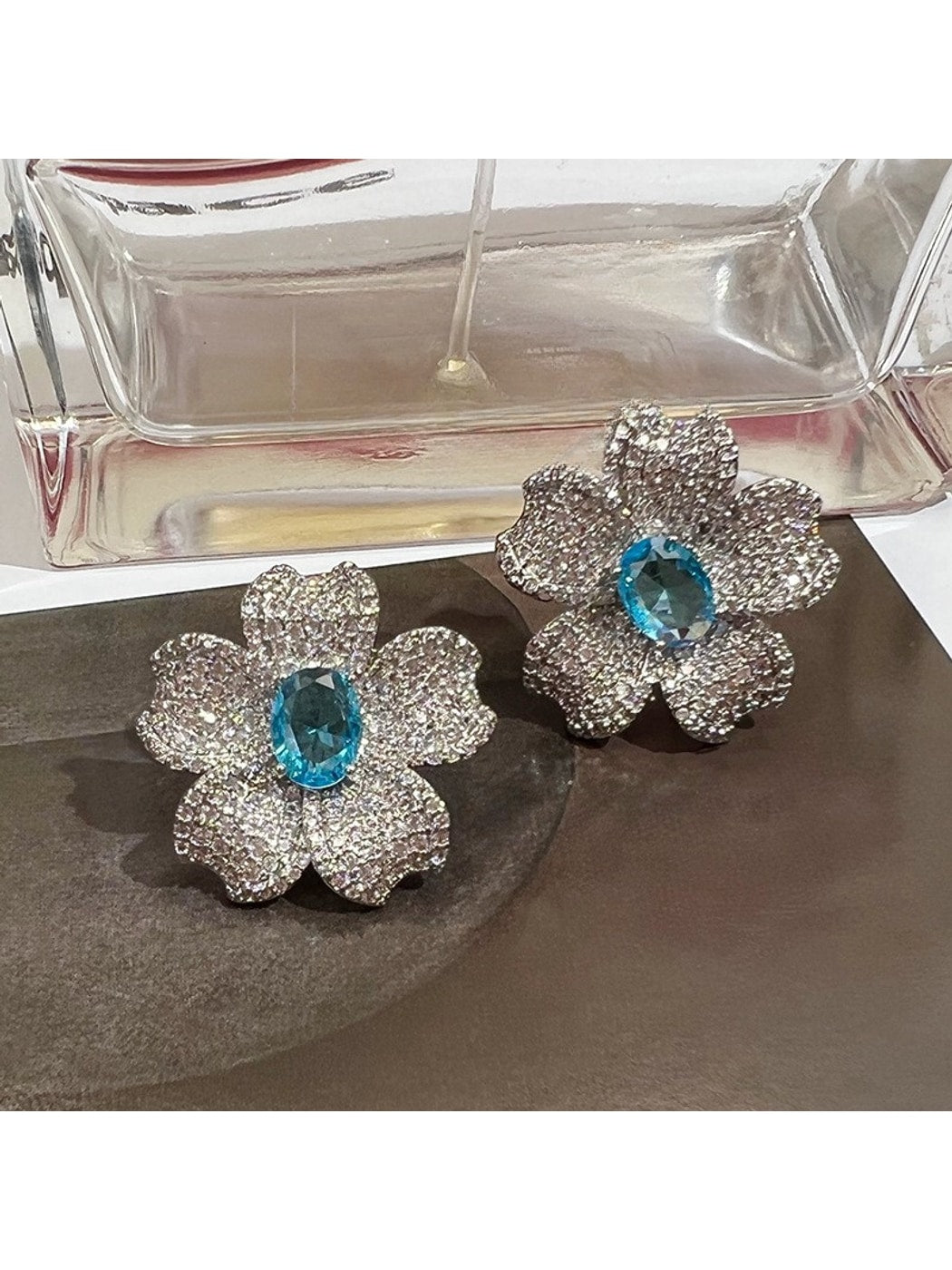 Earedge - Floral Synthetic Zircon Plated Alloy Stud Earrings