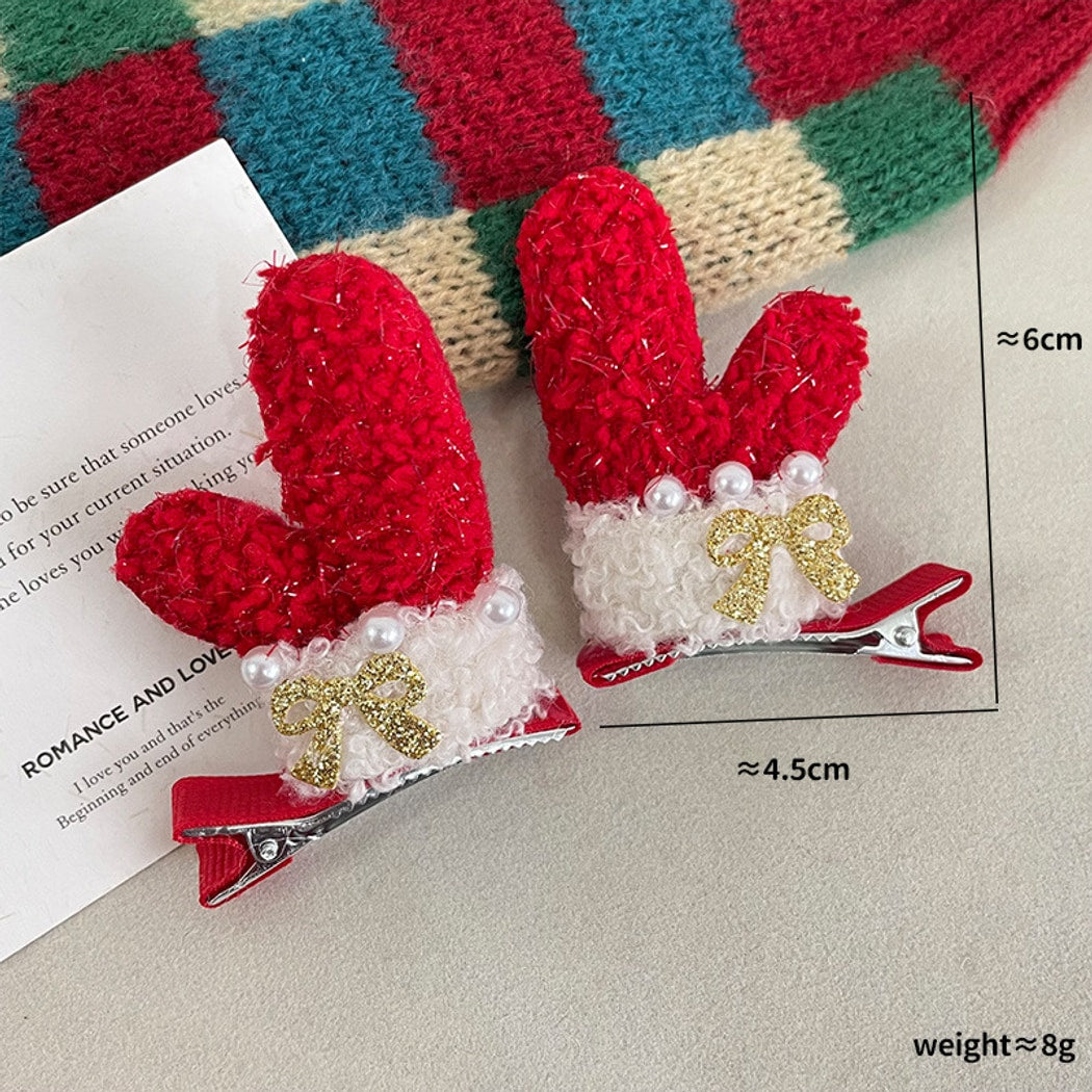 Beau - Red Christmas Theme Bow Detail Hair Clip