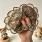 Gifty - Vintage Brown Print Lace Edge Scrunchie