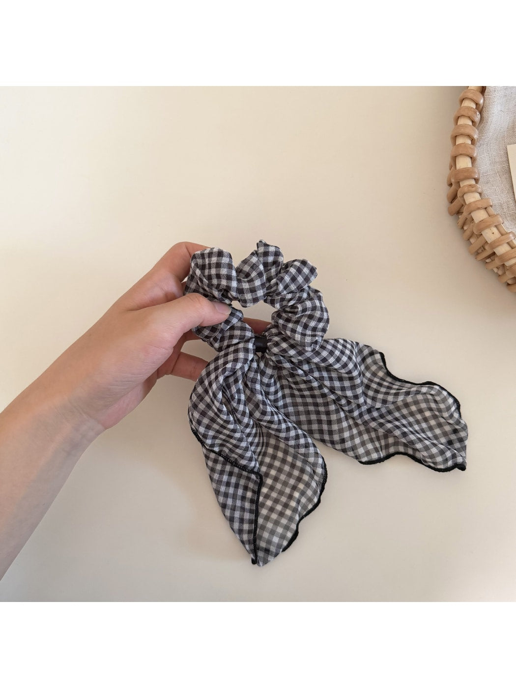Gifty - Plaid Ribbon Bow Polyester Scrunchie