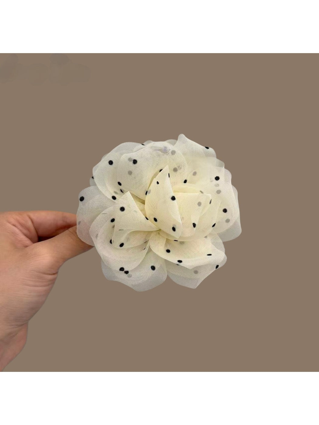 Beau - Polka Dot Flower Mesh Fabric Claw Clip