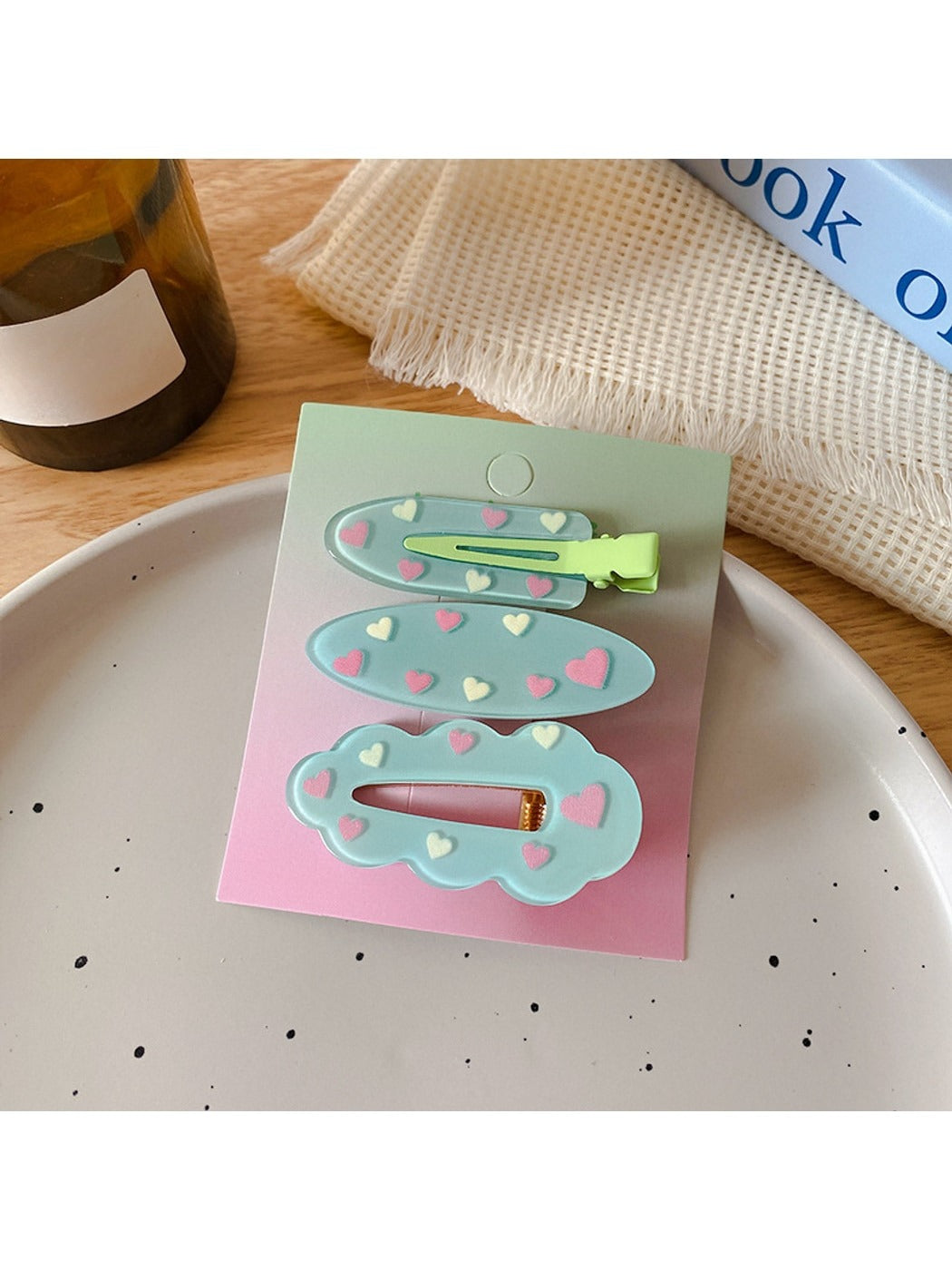 Beau - Bow and Polka Dot Duckbill Hair Clip Set