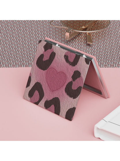 Mirroray - Leopard Print Heart Pattern Square Compact Mirror