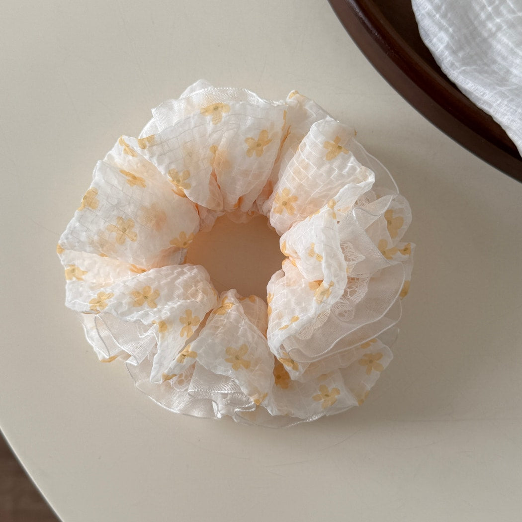 Gifty - Floral Double Layer Ruffle Scrunchie
