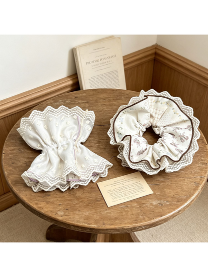 Gifty - Floral Lace Trim Oversized Ruffle Scrunchie