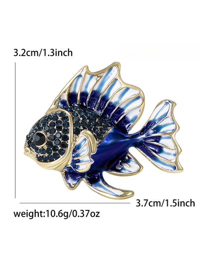 Brovia - Simple Fish Rhinestone Accent Alloy Brooch