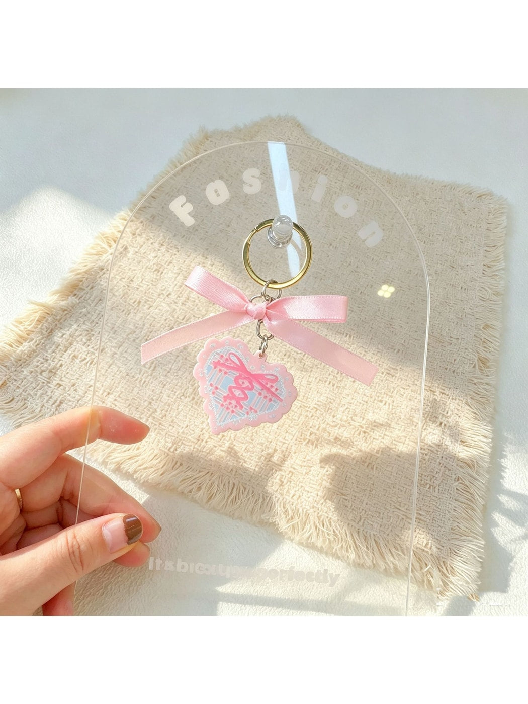 Keypus - Acrylic Heart Charm Ribbon Bow Cartoon Keychain