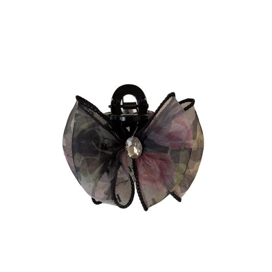 Beau - Mesh Bow Rhinestone Accent Claw Clip