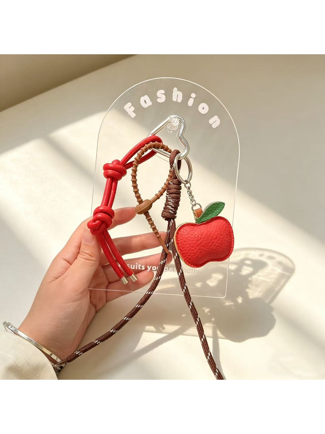 Keypus - Apple Faux Leather Woven Cord Alloy Keychain