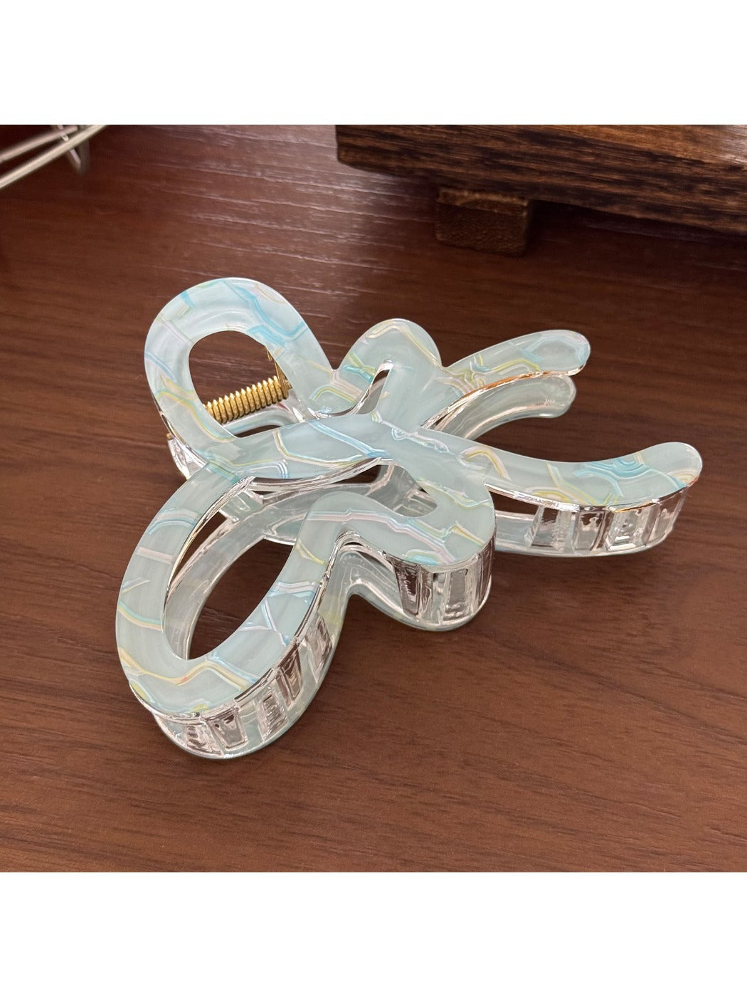Beau - Striped Acetate Look Flower Claw Clip