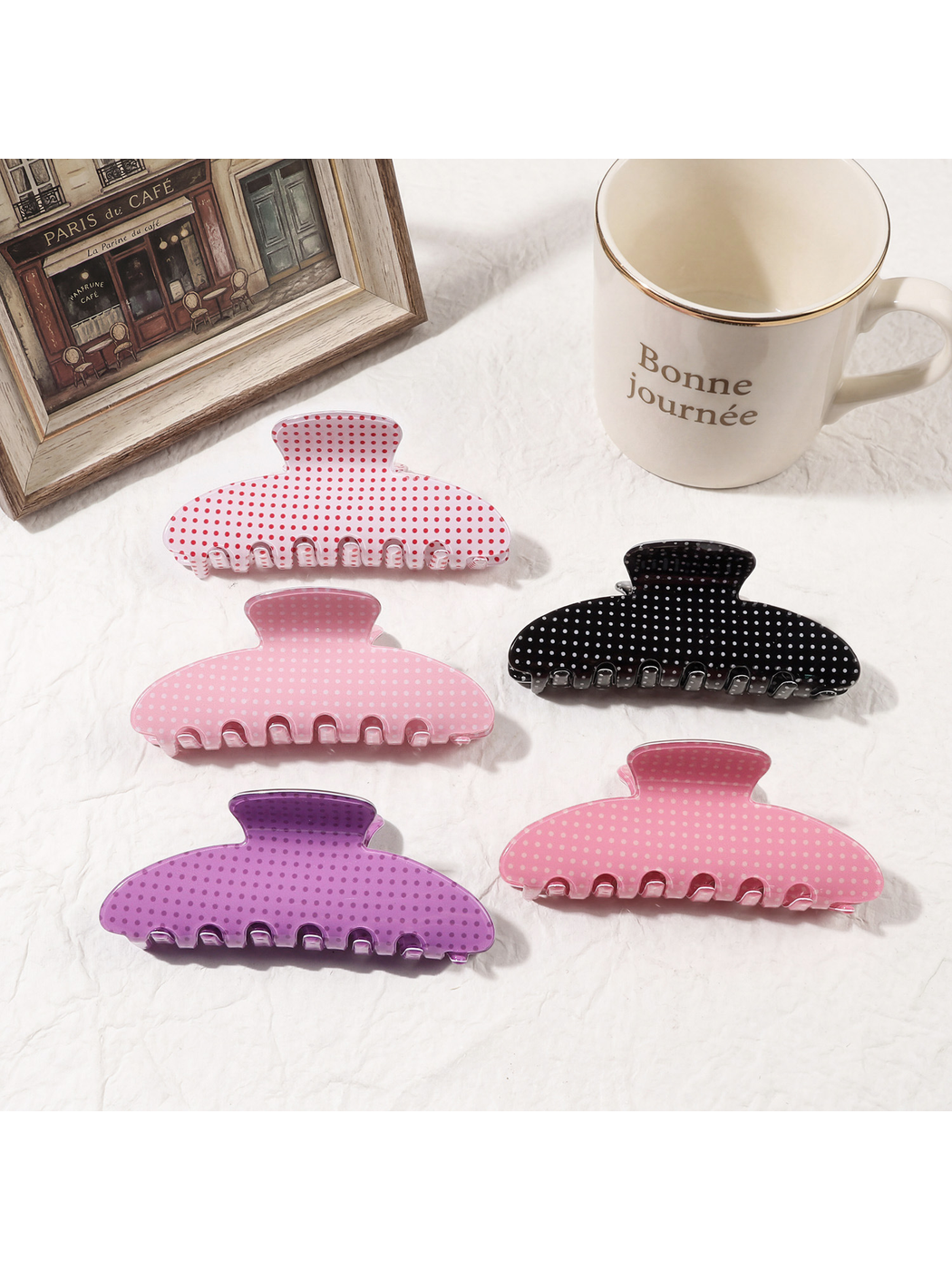 Beau - Vintage Polka Dot Asymmetrical Claw Clip