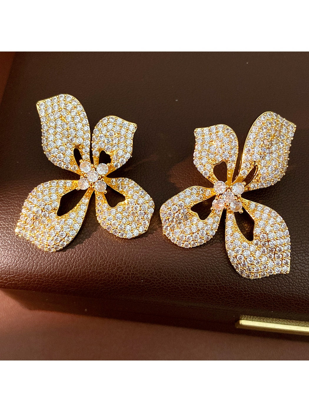 Earedge - Floral Statement Synthetic Zircon Stud Earrings