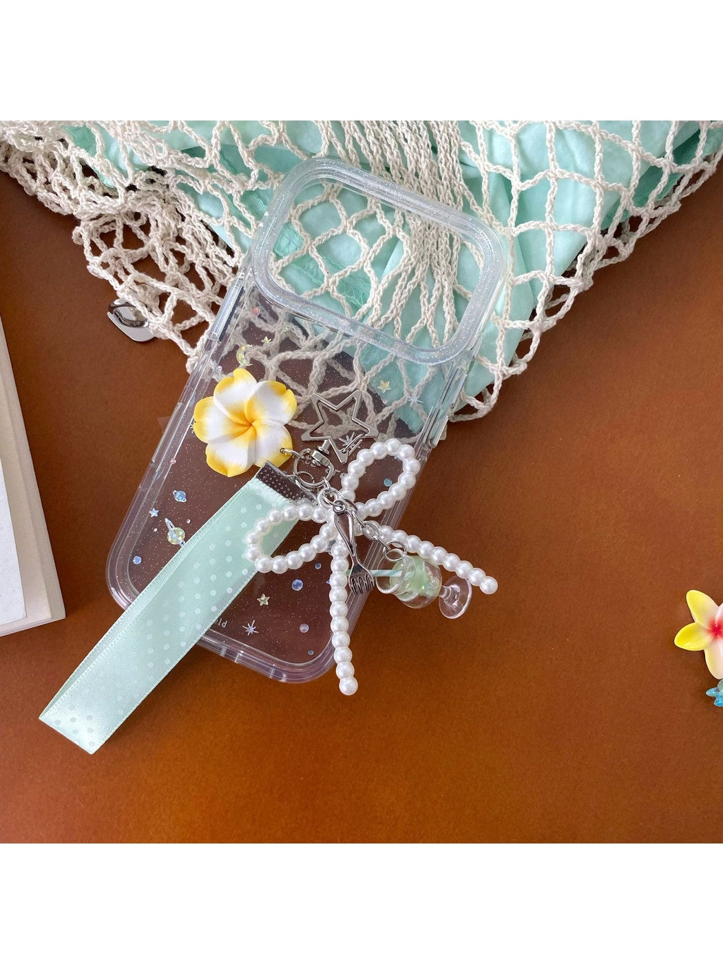 Keypus - Plumeria Bow Ice Cream Accent Bag Charm Keychain