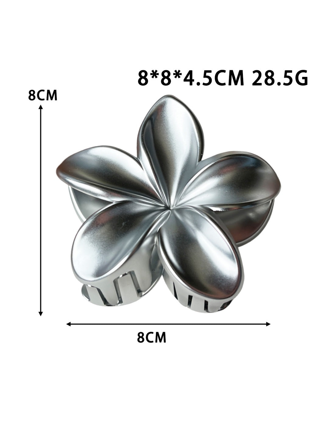 Beau flower shaped claw clip held in hand showing size and scale