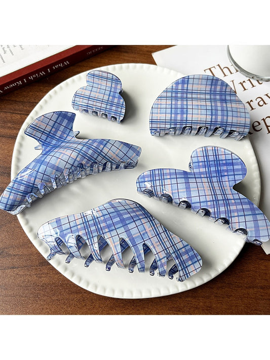 Beau - Glossy Plaid Acetate Hair Claw Clip