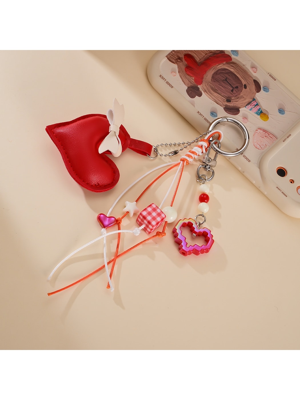 Keypus - Faux Leather Heart Bow Purse Charm Keychain