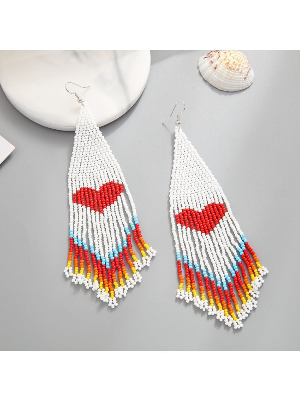 Earedge - Festive Heart Tassel Drop Earrings