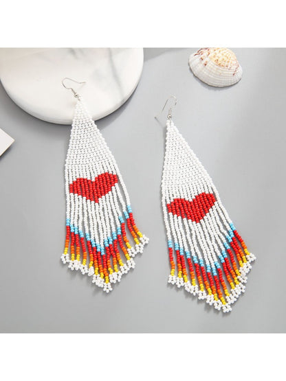 Earedge - Festive Heart Tassel Drop Earrings