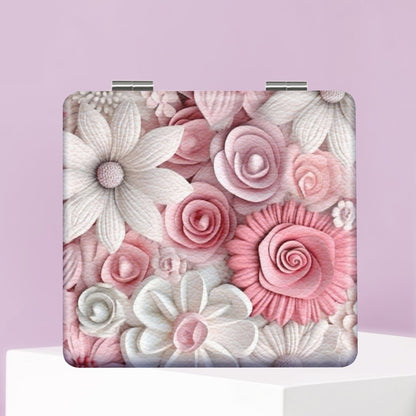 Mirroray - Textured Floral Print Folding Makeup Mirror