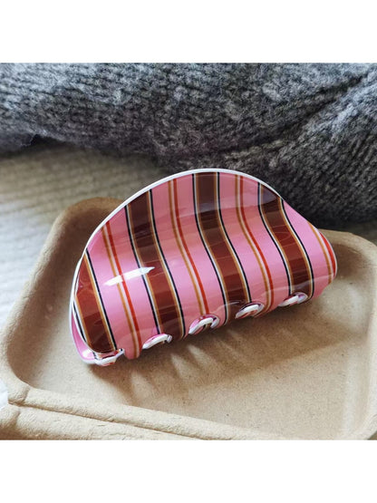 Beau - Striped Half Moon Hair Claw Clip