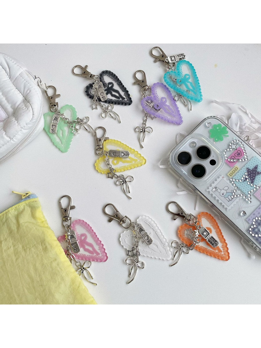 Keypus - Heart Pendant Bow Detail Bag Charm Keychain