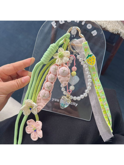 Keypus - Spring Floral Pea Pod Beaded Bag Charm Keychain
