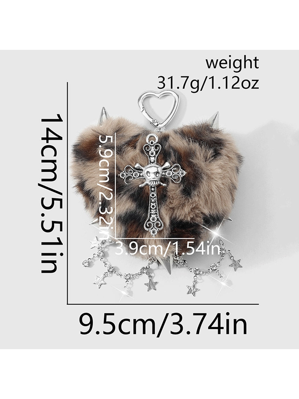 Keypus - Y2K Leopard Heart Cross Bag Charm Keychain