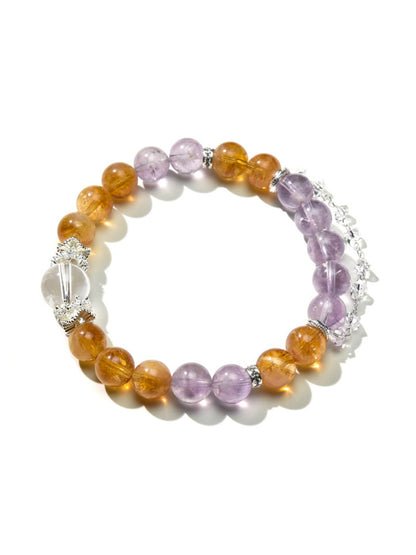 Side view of Lovra yellow and purple crystal bracelet showing clasp detail