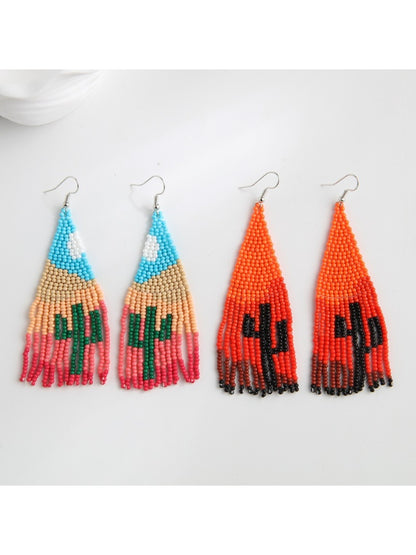 Earedge - Colorful Cactus Shaped Tassel Earrings