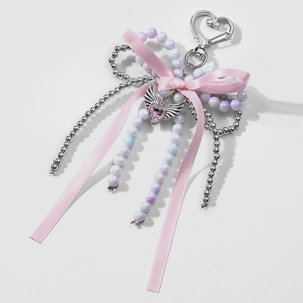 Keypus - Sweet Beaded Ribbon Bow Heart Keychain