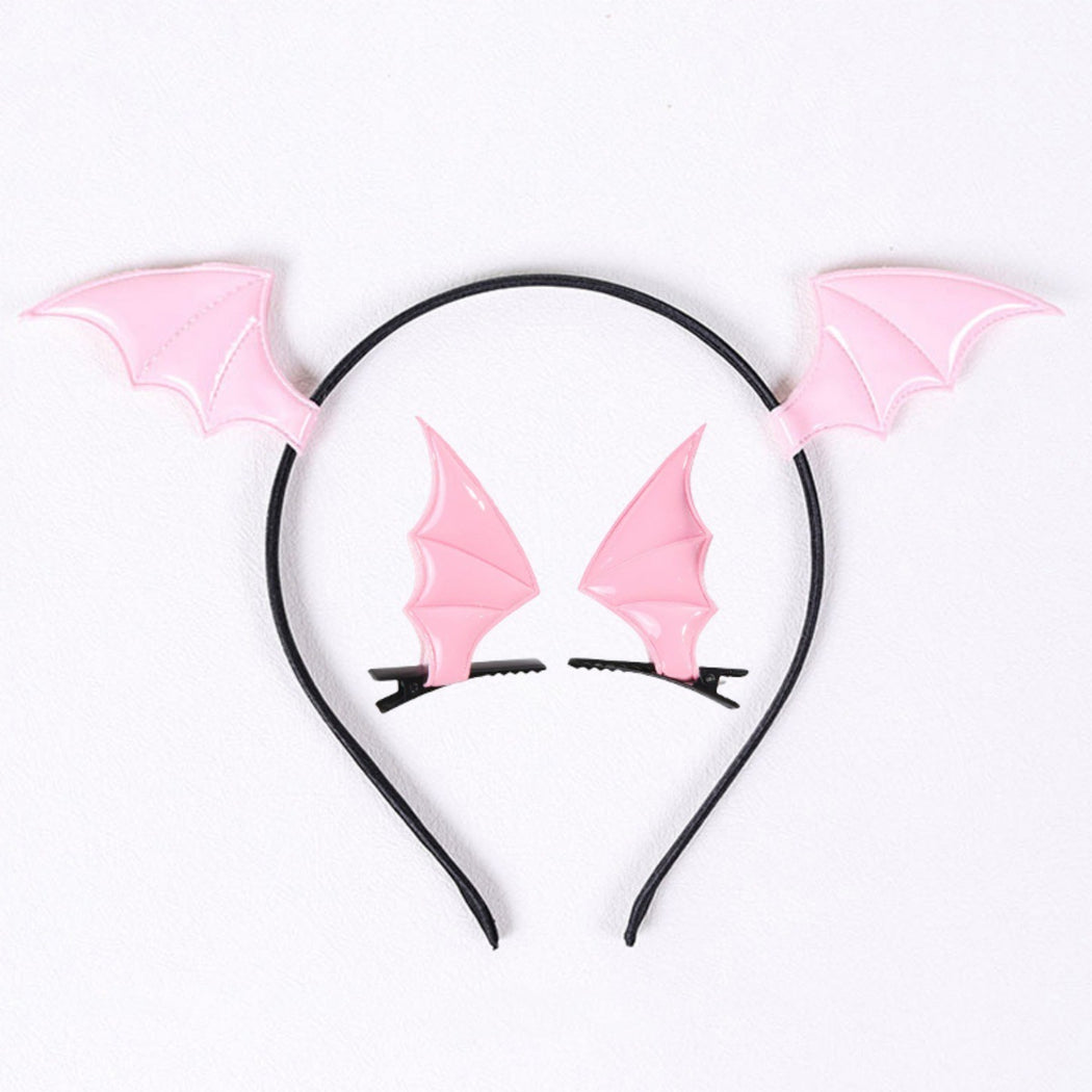 Pink bat wing hair accessory set