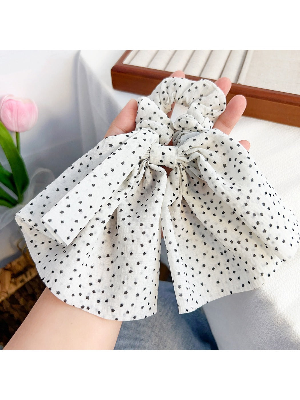 Gifty vintage floral scrunchie paired with casual outfit