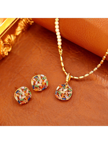 Earedge - Colorful Openwork Geometric Pendant Necklace