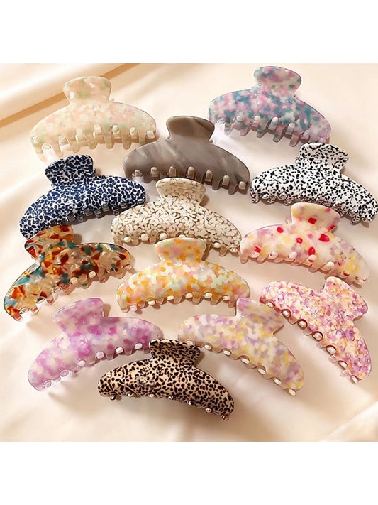 Beau chic tiny floral acetate claw clip on white background, front view